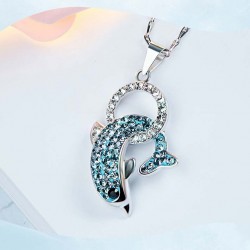 Necklace Made With Swarovski Crystal Pendant Silver Jewelry Dolphin