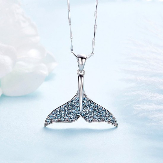 Necklace Made With Swarovski Crystal Pendant Silver Jewelry Whale Tail