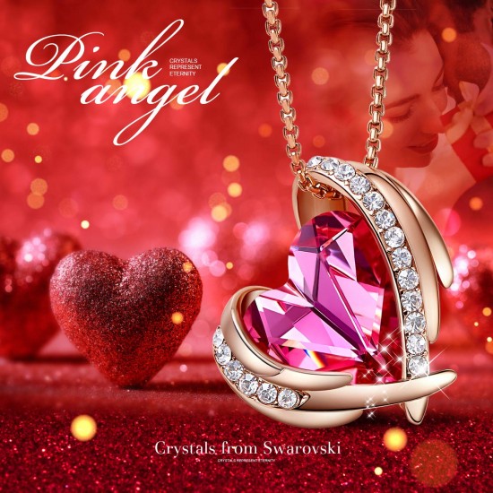 Angel 18K Rose Gold Plated Pendant Necklaces Women Made With Swarovski Necklace Heart Jewelry