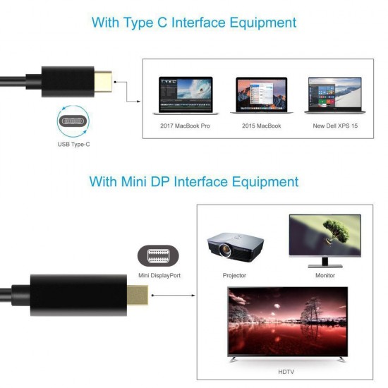 1.8M USB C Type C to Mini Displayport Cable Mini DP Adapter 4K Apple Samsung 1.8M USB C Type C to Mini Displayport Cable Mini DP Adapter 4K Apple Samsung
