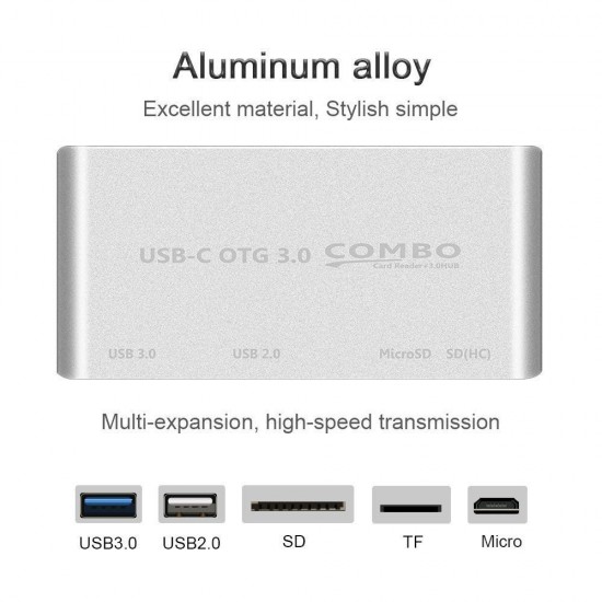 USB-C OTG Hub to USB 3.0 2.0+TF Card Reader Micro USB Power Charging Port