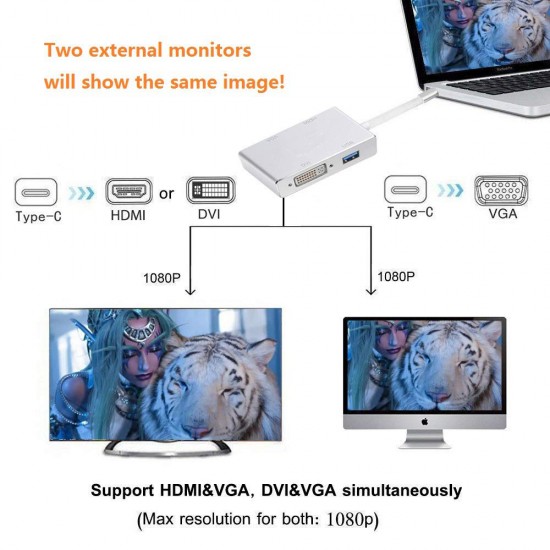 4in1 USB 3.1 Type-C Hub to HDMI  Video Adapter 4K Male to Female Converter