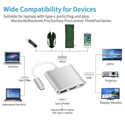 USB C to HDMI Adapter, Type C AV Converter 4K HDMI USB 3.0 Port USB-C Female