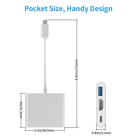 USB C to HDMI Adapter, Type C AV Converter 4K HDMI USB 3.0 Port USB-C Female